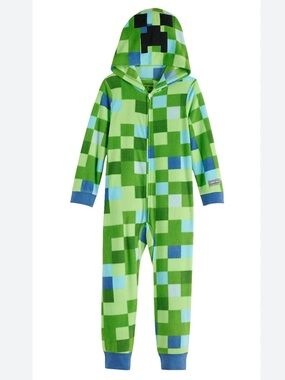 Minecraft Creeper Fleece Hooded Onesie Pajamas Union Suit